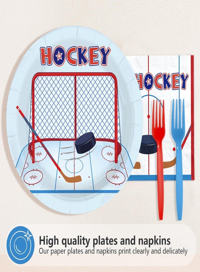Greencian 96Pcs Hockey Party Decoration Disposable Ice Hockey Theme Plates and Napkins Sports Theme Tableware Set for Girls Boys Fans Sports Birthday Party Gameday Supplies Serves 24 - Image 2